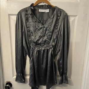 H&M Charcoal Ruffled Blouse